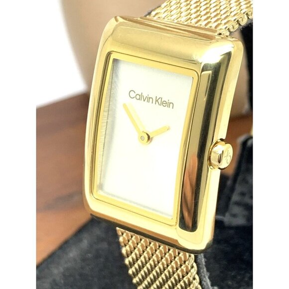 Calvin Klein Women's Watch Silver Dial Quartz Gold Mesh Steel Band Tank … - Picture 12 of 13